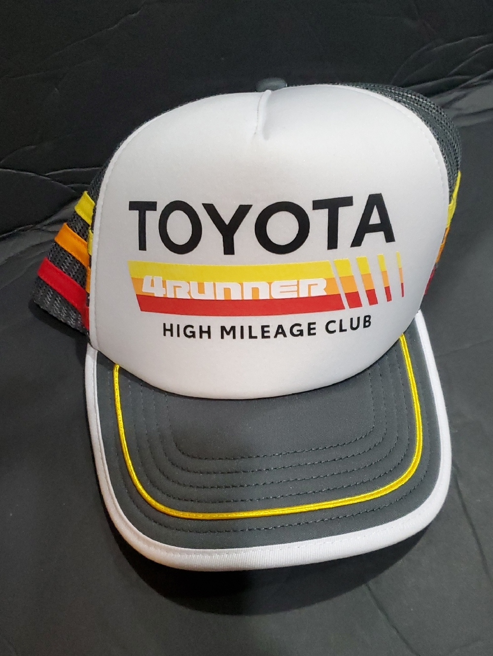 Toyota 4runner high mileage club white y‎ orange striped mesh baseball cap new